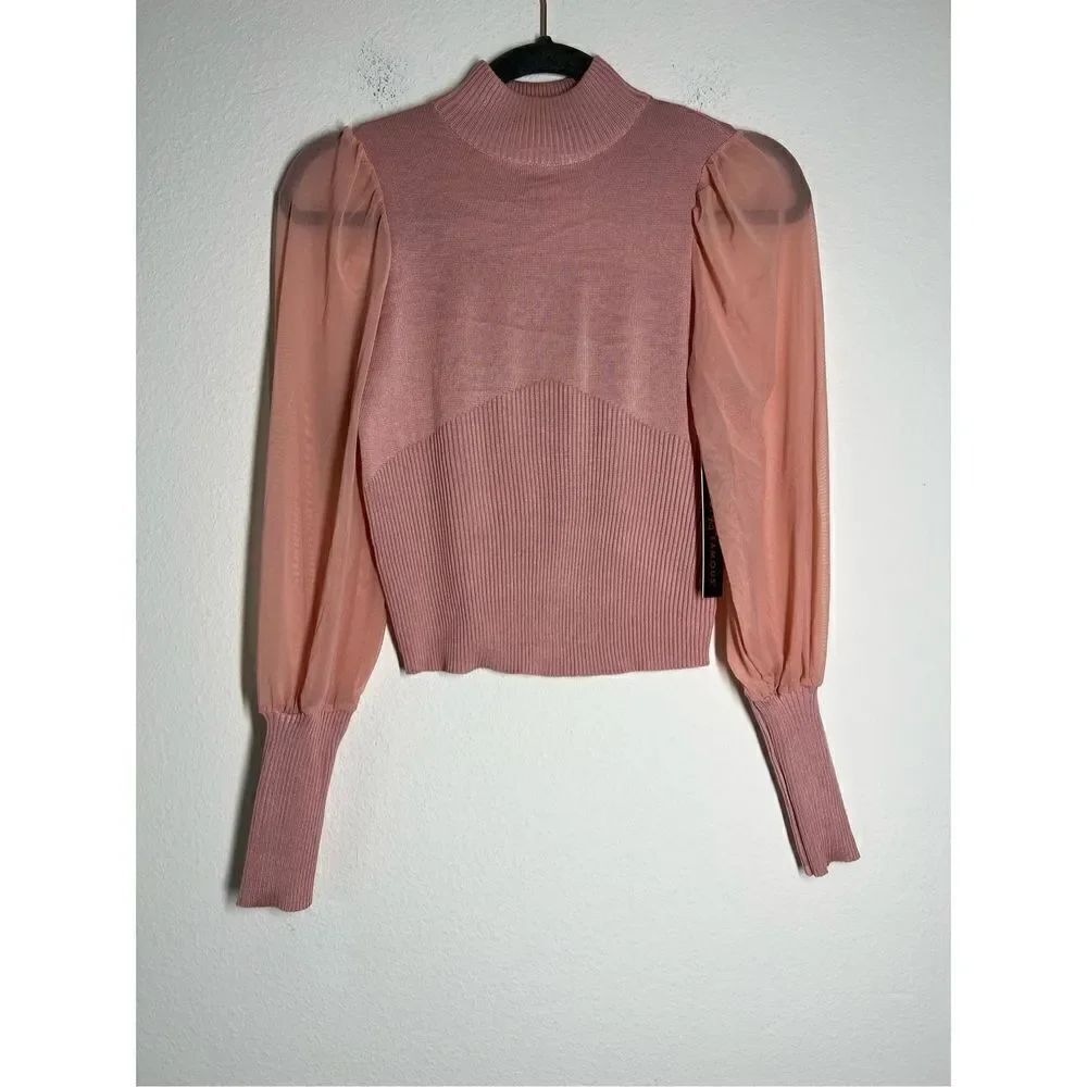 NWT Almost Famous Pink Peach Sweater Lace Sleeves Turtleneck Size S